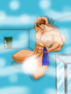 drawing growth nude color giant brunette muscles towel mini_skirt fog steam convenient_censorship onlooker azakishimo