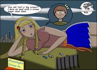 drawing gentle giantess city blonde color long_hair blue_eyes lying_down vehicles drive_in_theater hanachronicler