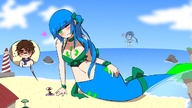 drawing giantess color beach water blue_hair mermaid herretik