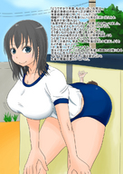 drawing black_hair color large_breasts blue_eyes cleavage butt_crush hand shorts shrunken_man shirt looking_at_viewer オレンジ orenji