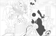 breasts drawing giantess furry city monochrome futanari cum destruction penis sex huge_breasts train giantesses huge_penis shenandoah09 pzero extra_breasts