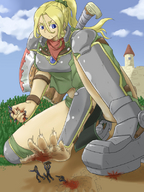 drawing giantess crush blonde color armor blood cruel warrioress