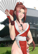 drawing giantess blushing color cleavage mai_shiranui ninja fan temple guilherme_gabarrao kunoichi fatal_fury danaki between_breasts the_king_of_fighters