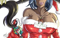 drawing gentle tail color santa_costume lip_ring presents bryan_lobdell pointed_ears gifts between_breasts