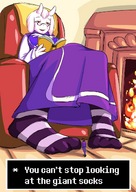 drawing giantess furry anthro color socks sitting unaware shrunken_person indoors book fireplace reading undertale frisk toriel