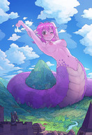 breasts drawing nipples karbo nude pussy giga city mega color castle knight pink_hair looking_down mountains snake_girl archer onlooker