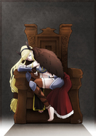 drawing giantess sleeping blonde color long_hair barefoot goddess closed_eyes braid throne mole on_arm saeko-doyle cyres kamigan