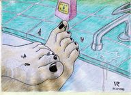 drawing gentle toes barefoot unknown_artist foot_worship shrunken_men between_toes bathroom pedicure on_foot source_needed cleaning_crew
