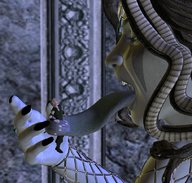 giantess vore blue_skin long_tongue manicure tiara boomgts looking_at_tiny medusa digital_render gorgon