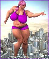 giantess city swimsuit pink_hair walking voluptuous