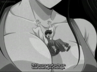 gentle black_hair large_breasts long_hair cleavage glasses anime sliding gintama shinpachi