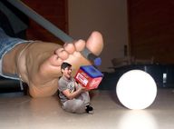 collage feet toes barefoot sitting shrunken_man holding ankle_bracelet billiards cue_ball cue chalk