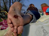 crush collage barefoot blood lying_down shrunken_men foot_crush unaware