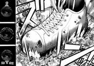 drawing giantess earth manga monochrome destruction foot_crush running rubble debris