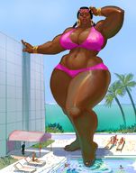 drawing giantess color swimsuit beach muscles sunglasses dark_skin toe_ring hotel swimming_pool jebriodo