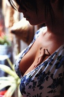 breasts gentle collage black_hair butt cleavage asian shrunken_man looking_down naked_man sundress between_breasts
