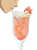 breasts drawing gentle nude aroused color barefoot navel shrunken_woman straw champaigne_flute blowing_bubbles