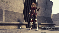 blonde large_breasts clothed boots shorts shrunken_man standing looking_up shirt digital_render fater space_suit