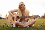 giantess collage blonde long_hair clothed sitting onlookers guitar legs_crossed musicians marcrtr bongo_drums