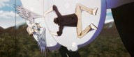 breasts nipples giantess wings shrunken_woman shrunken_man hoodie holding_on monster_musume everyday_life_with_monster_girls