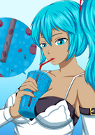 drawing giantess micro vore color large_breasts cleavage blue_hair shrunken_people commission imminent_vore etz heihei_li slushie hey-hey-listen between_breasts