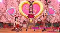 gentle giantess butt cleavage high_heels stockings kneeling fishnets shrunken_man standing naked_men valentines_day digital_render gifts bunny_costumes