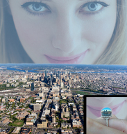 giantess collage micro giga city shrunken_city rings looking_at_viewer inside_ring
