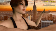 giantess city handheld green_eyes brunette smiling manicure new_york_city empire_state_building emi digital_render