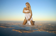 giantess collage panties city mega blonde large_breasts destruction cleavage water kneeling looking_at_viewer anna_semenovich captain_rand