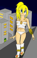 giantess city blonde blue_eyes cleavage ponytail boots strolling duniverseprime