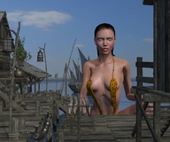 black_hair swimsuit ocean buildings runswithferrets ships docks digital_render