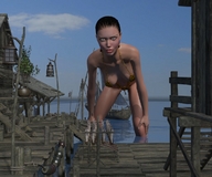 black_hair swimsuit ocean buildings runswithferrets ships docks digital_render