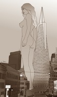 breasts drawing giantess nude city mega blonde monochrome butt destruction skyscraper san_francisco source_needed strolling transamerica_pyramid