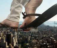 feet city mega destruction buildings jeans sandals walking smoke new_york_city
