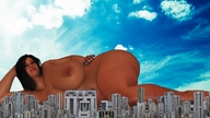breasts nipples nude city mega toes barefoot brunette smiling lying_down navel belly looking_down thighs voluptuous ankles digital_render dinner-kun