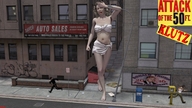 giantess city mega blonde barefoot bra skirt parody running top drcreep lamppost attack_of_the_50_foot_woman digital_render nancy_archer makeshift_clothing