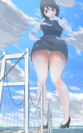 drawing giantess panties giga city upskirt color bridge high_heels looking_down jets licking_lips uru