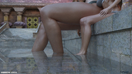 size_difference mini_giantess legs shrunken_woman digital_render fater the-outdoor-pool-of-fun goddess_anya
