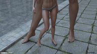size_difference barefoot mini_giantess legs shrunken_woman digital_render fater the-outdoor-pool-of-fun goddess_anya
