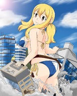 drawing giantess city blonde color swimsuit destruction fairy_tail looking_at_viewer hank88 lucy_heartfilia