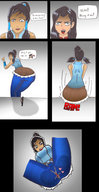 large_breasts butt blue_eyes butt_crush green_eyes girlfriend smiling sitting avatar korra looking_at_tiny legend_of_korra asami korrasami corrodedspoon dare