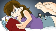 drawing feet color clothed barefoot bed brunette lying_down chibichan fantasize shrunken_woman akiko