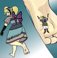 drawing feet blonde color barefoot shrunken_man stuck_to_foot the_legend_of_zelda grandezu agitha link_(the_legend_of_zelda)