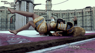 giantess crush blonde butt armor barefoot butt_crush lying_down wrestling shorts huge_ass arena digital_render fater bald