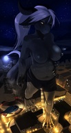 breasts drawing nipples giantess furry horns tail anthro city mega color large_breasts long_hair destruction barefoot buildings helicopter blue_hair topless yellow_eyes moon walking looking_down night thighs outdoors ankle_bracelet earrings commission hand_on_hips cracked_pavement scalie talons bare_legs grey_skin perenthis bare_midriff weisdrachen