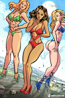 drawing panties blonde color long_hair butt cleavage bra high_heels brunette giantesses standing airport giantessfan mega_giantesses blowing_a_kiss runway jet_plane