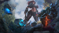 drawing giantess color destruction smiling fox_tail red_hair running standing towering fist tattoo trees poing_of_view league_of_legends katarina ahri dagger vi