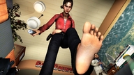 color barefoot jeans zoey shrunken_man looking_down jacket point_of_view raised_foot imminent_crush left_4_dead digital_render bruised flashlight