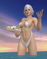 giantess white_hair swimsuit handheld ocean cruise_ship green_nails digital_render roodedude