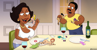 breasts drawing nude vore blonde black_hair color butt handheld barefoot cleavage purple_hair couple asian red_hair ponytail bondage spoon shrunken_woman cartoon family_guy american_dad dark_skin wine leela futurama milf lois_griffin amy_wong the_cleveland_show francine_smith dining_table donna_tubbs cleveland_brown